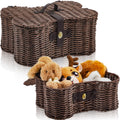Barydat 2 Set Large Small Dog Toy Basket with Lid Bone Shaped Basket for Dog Natural Wicker Woven Handmade Pet Puppy Toy Organiz