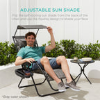 Best Choice Products Folding Zero Gravity Outdoor Recliner Patio Lounge Chair W/Adjustable Canopy Shade, Headrest, Side Accessory Tray, Textilene Mesh - Pink