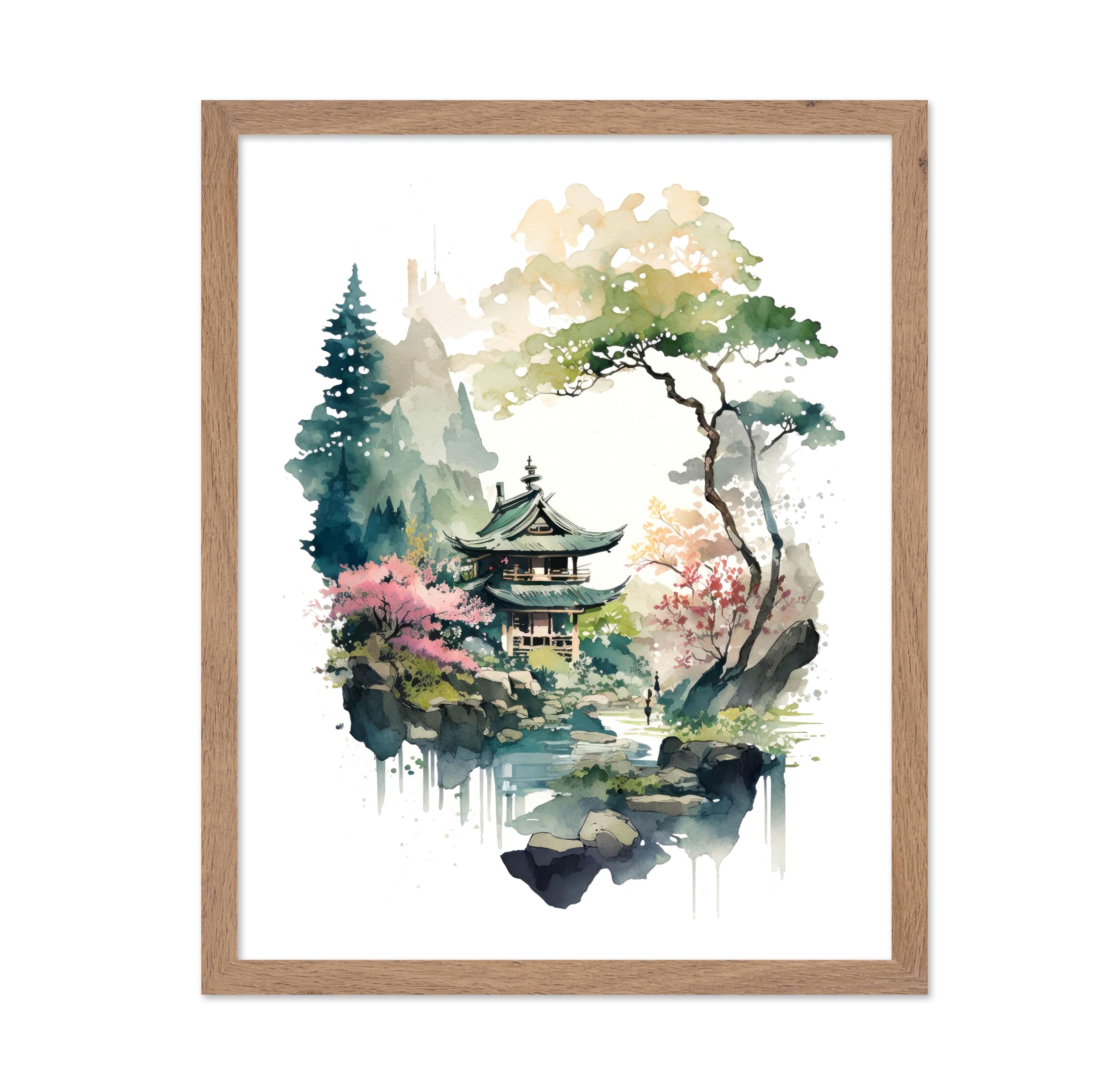Poster Master Japanese House Poster - Japanese Lakehouse Print - Watercolor Art - Gift for Him, Her, Nature Lover - Landscape De