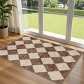 Othilic Brown Beige Checkered Entry Rug - 3x5 Non-Slip Washable Indoor Outdoor Front Door Mat Porch Rug Farmhouse Diamond Throw 