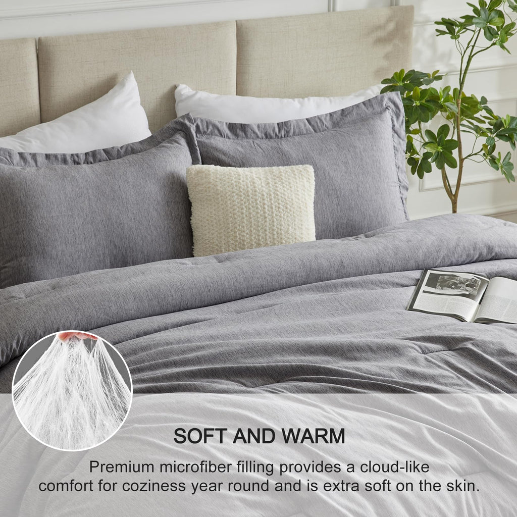 Cozylux Queen Comforter Set - 3 Pieces Grey Soft Luxury Cationic Dyeing Queen Comforter For All Season, Gray Breathable Lightweight Fluffy Bedding Sets With 1 Comforter And 2 Pillow Shams