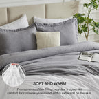 Cozylux Queen Comforter Set - 3 Pieces Grey Soft Luxury Cationic Dyeing Queen Comforter For All Season, Gray Breathable Lightweight Fluffy Bedding Sets With 1 Comforter And 2 Pillow Shams