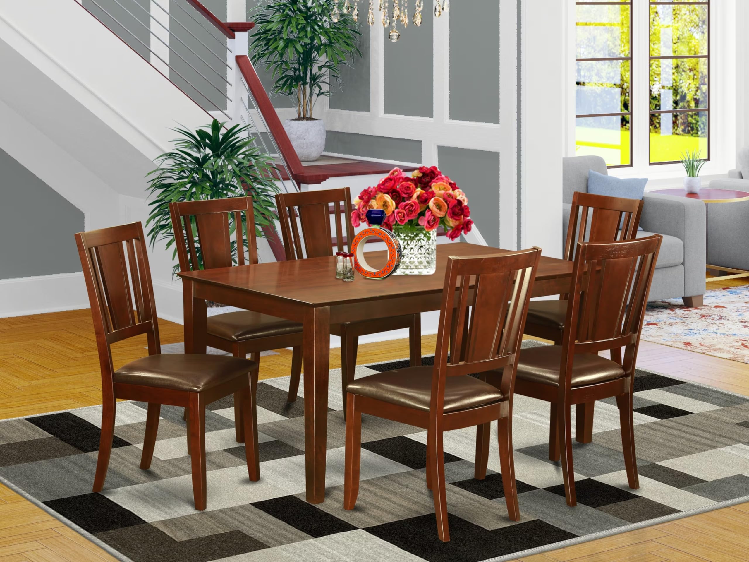 East West Furniture CADU7-MAH-LC Capri 7 Piece Kitchen Set Consist of a Rectangle Room Table and 6 Faux Leather Upholstered Dining Chairs, 36x60 Inch, Mahogany