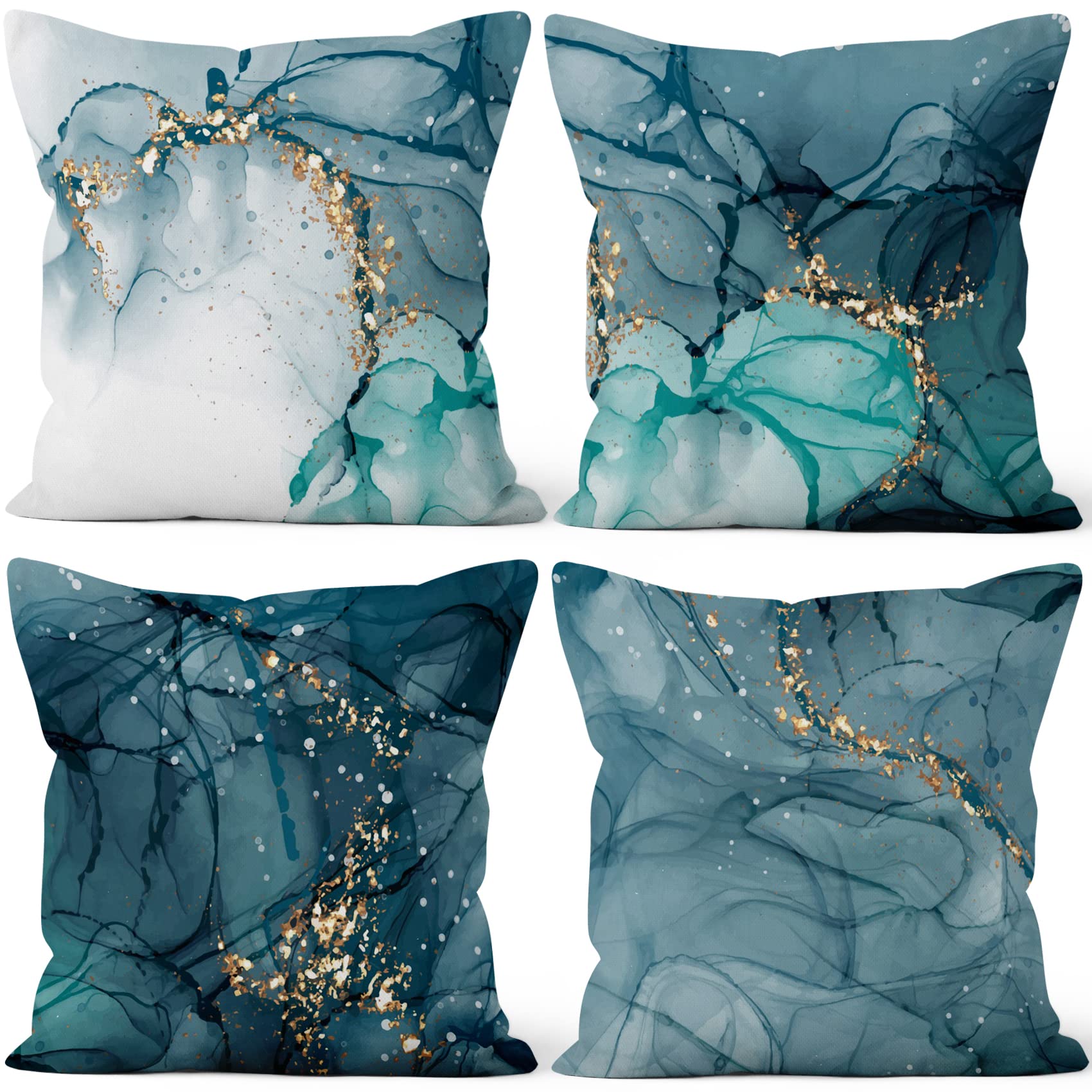Tylcltx Decorative Pillows For Couch Set Of 4,Gold And Teal Marble Throw Pillow Covers 20X20,Abstract Pillowcases For Sofa And L