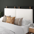Nathan James Charlie Wall Mount Hanging Upholstered Headboard, Queen, White Boucle With Brown Faux Leather Straps