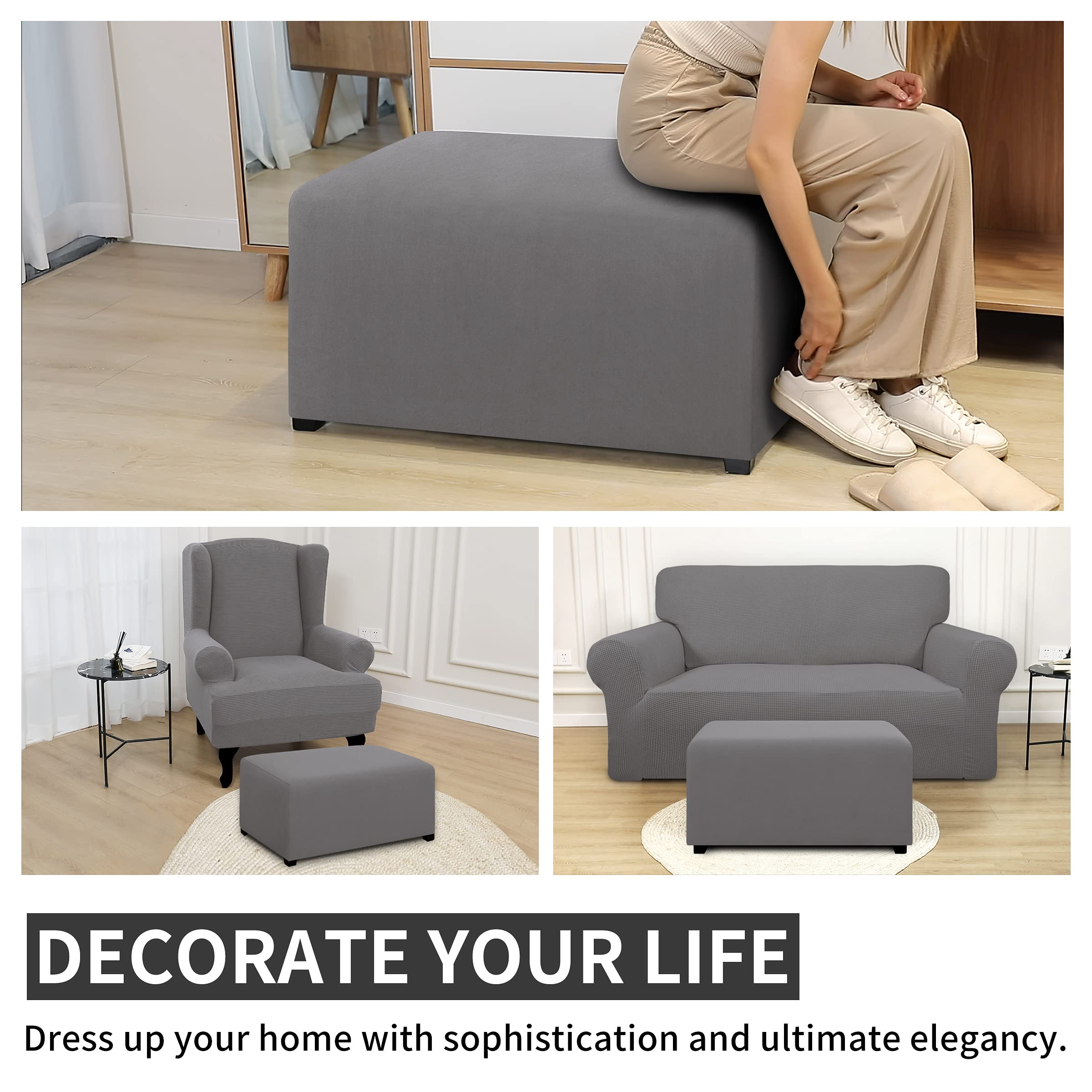 Easy-Going 100% Dual Waterproof Stretch Ottoman Cover Rectangle Folding Storage Stool Furniture Protector Soft Slipcover For Liv