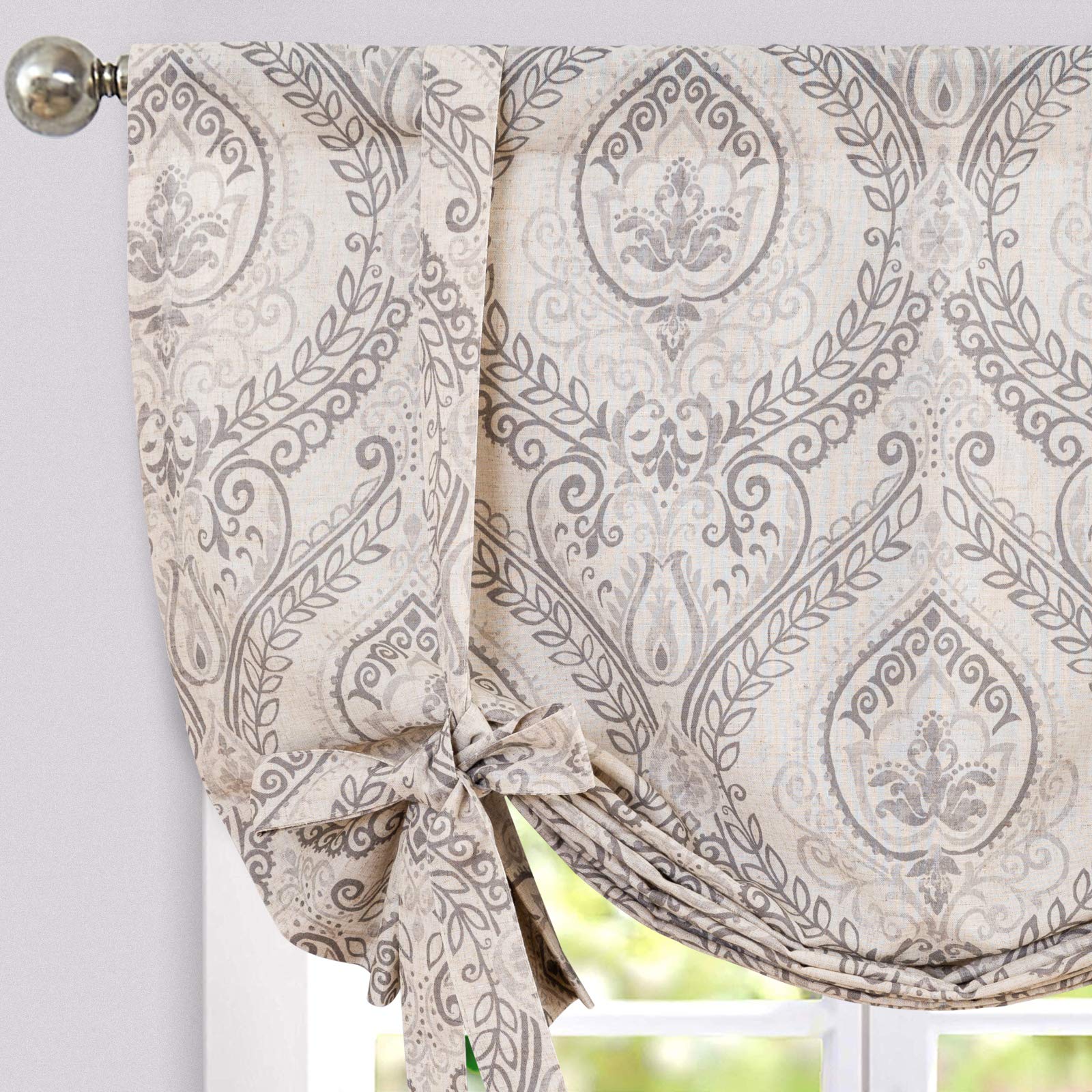 jinchan Faux Linen Tie up Valance for Windows 45 Inch Farmhouse Window Valance for Living Room Bathroom Light Blocking Rod Pocke