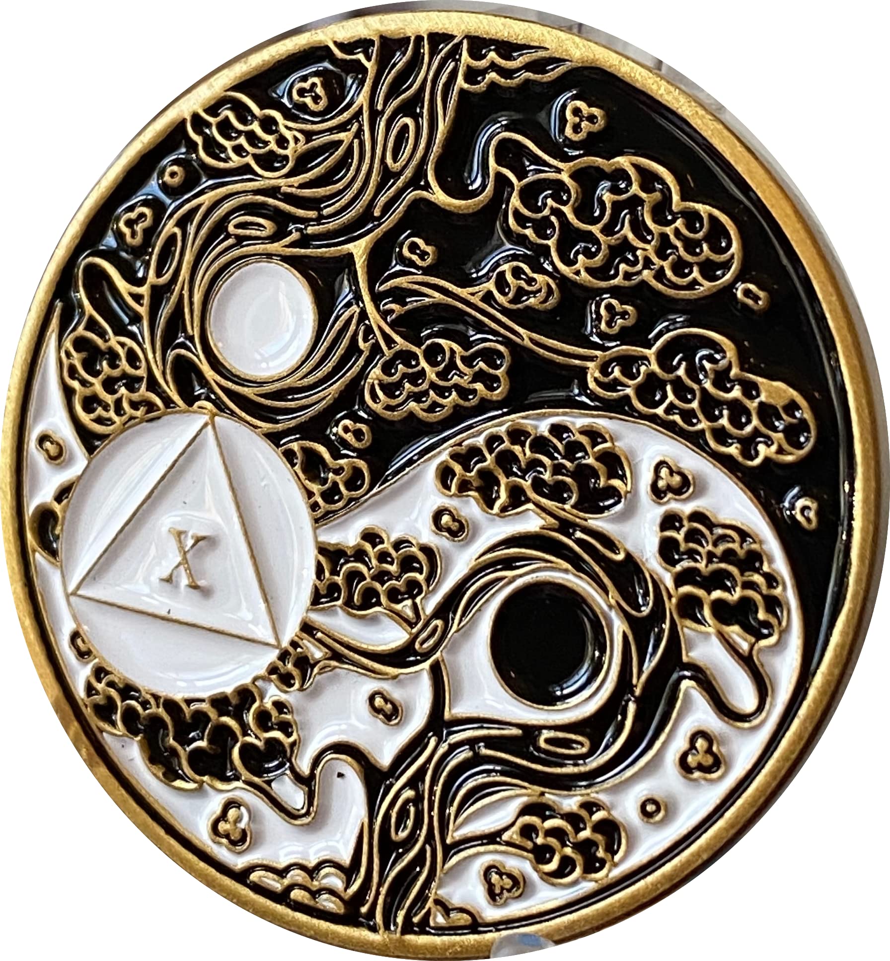 Recoverychip 10 Year Aa Medallion Sakura Tree Cherry Blossom Ying Yang Black And White Serenity Prayer Medallion