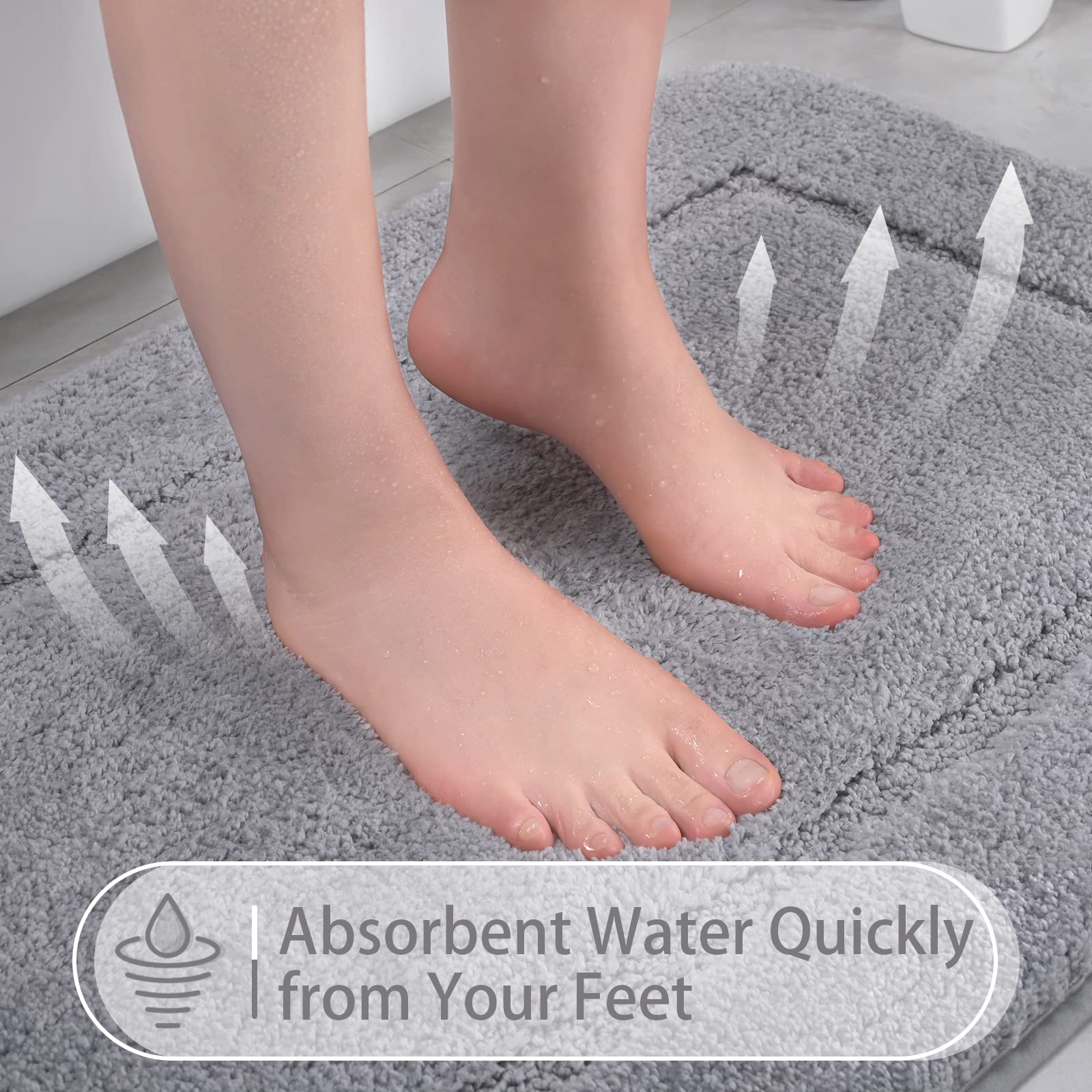 Lochas Bathroom Rug Set Light Grey, Soft Bath Rug Set 2 Piece Set, Toilet Mat U-Shaped 20X20 And 34X20 Bathroom Rugs, Quickly Dr