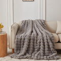 Coova Faux Rabbit Fur & Flannel Throw Blanket 50X60 Inch - Luxury Fuzzy & Cozy Soft Blanket For All Seasons, Breathable And Comf