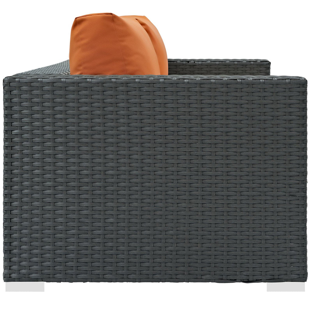 Modway Sojourn Wicker Rattan Outdoor Patio Sunbrella Fabric Loveseat in Canvas Tuscan