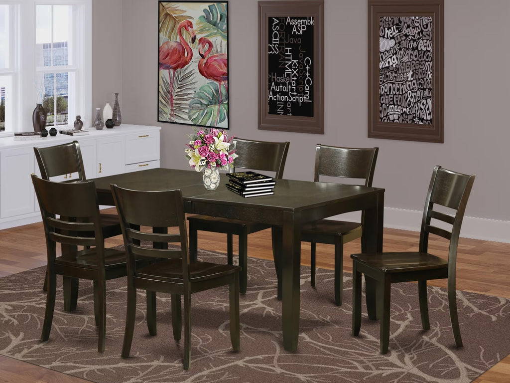 East West Furniture LYFD7-CAP-W Lynfield 7 Piece Kitchen Set Consist of a Rectangle Table with Butterfly Leaf and 6 Dining Room Chairs, 36x66 Inch
