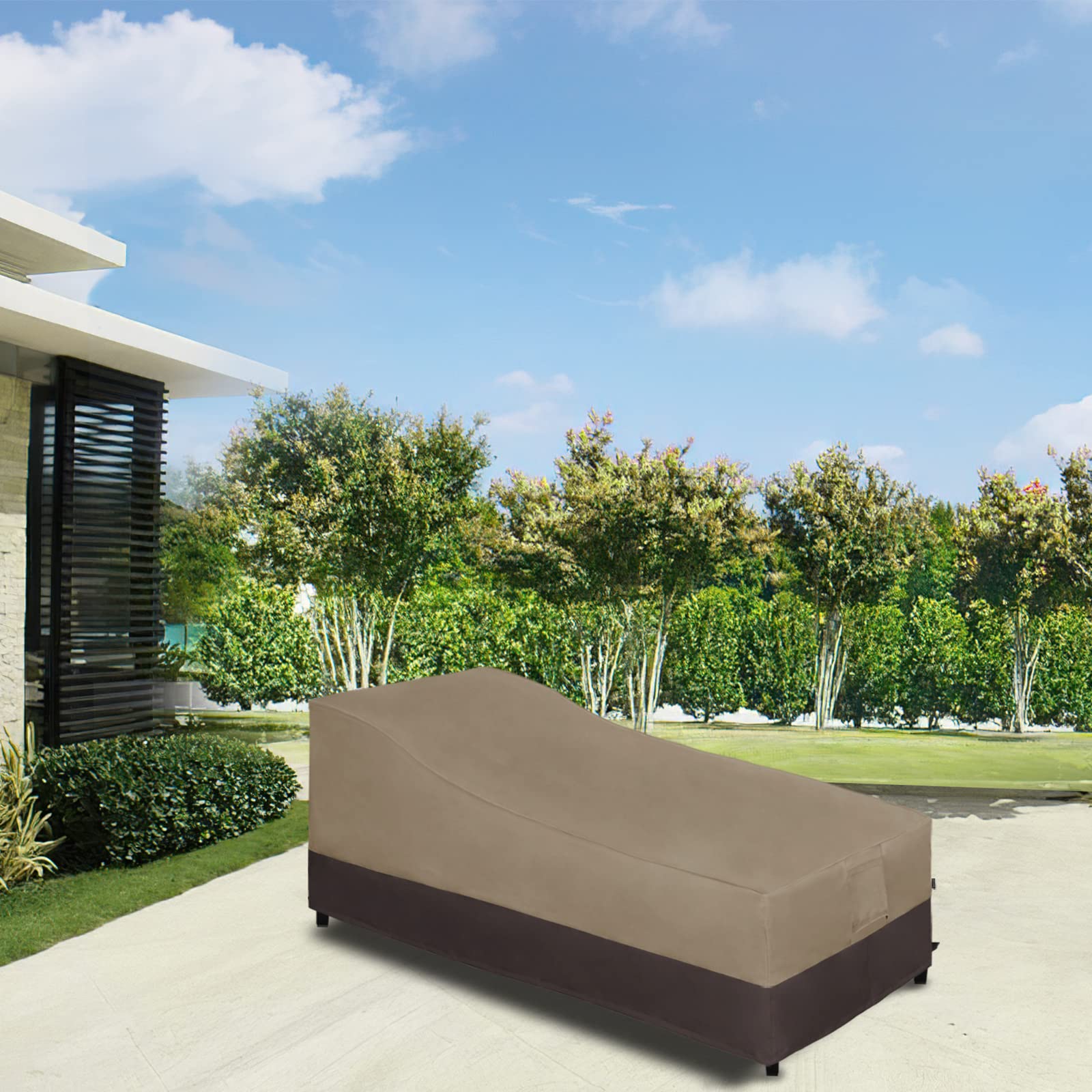 Easy-Going Waterproof Outdoor Chaise Lounge Cover, Heavy Duty Patio Lounge Chair Cover, Windproof Outdoor Furniture Cover With Air Vent (1 Pack-78Wx35.5Dx33H Inch, Camel/Dark Brown)