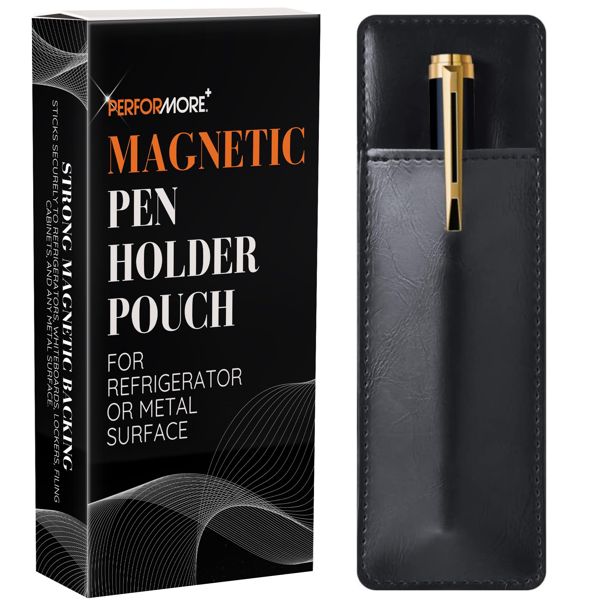 Performore Magnetic Leather Pen Holder Pouch - Strong Magnet For Refrigerator & Metal Surfaces, Simple Design, Durable & Water-R