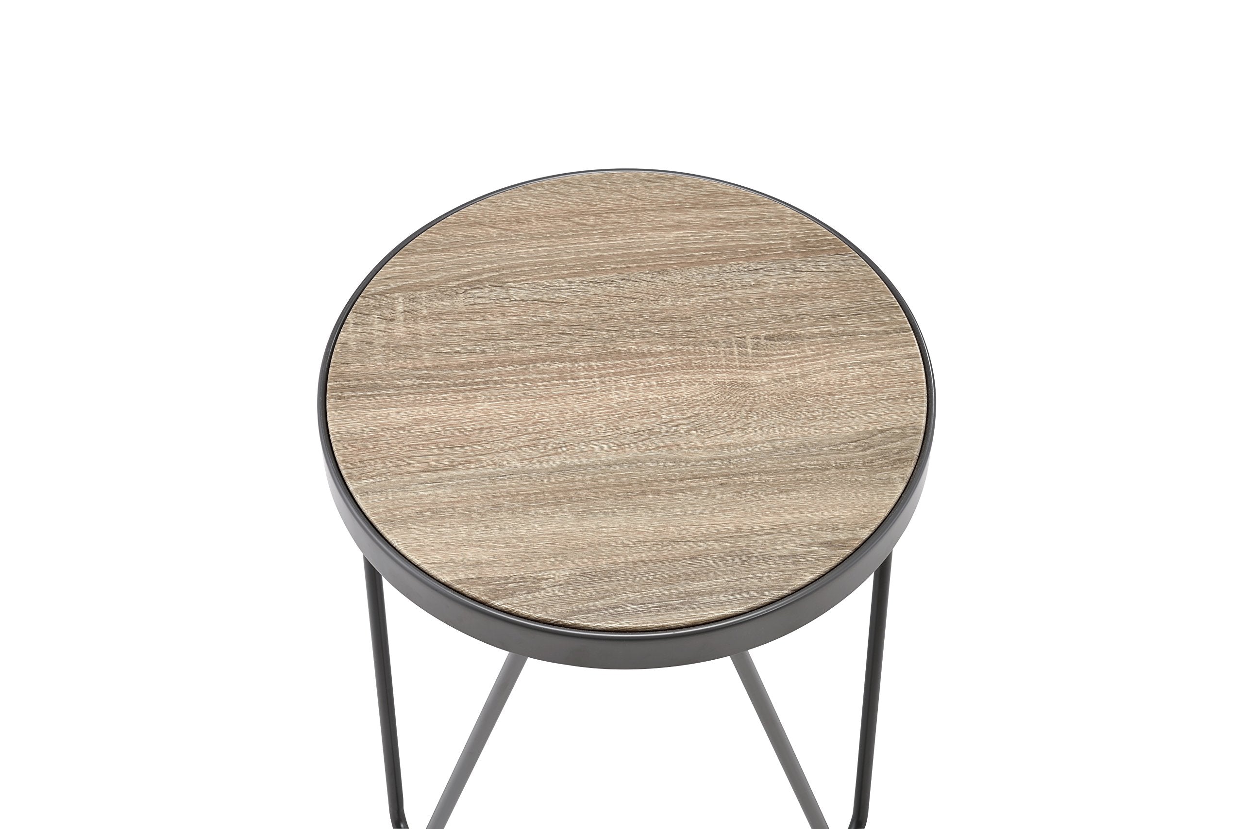 Acme Bage Round Wooden Top End Table In Weathered Gray Oak