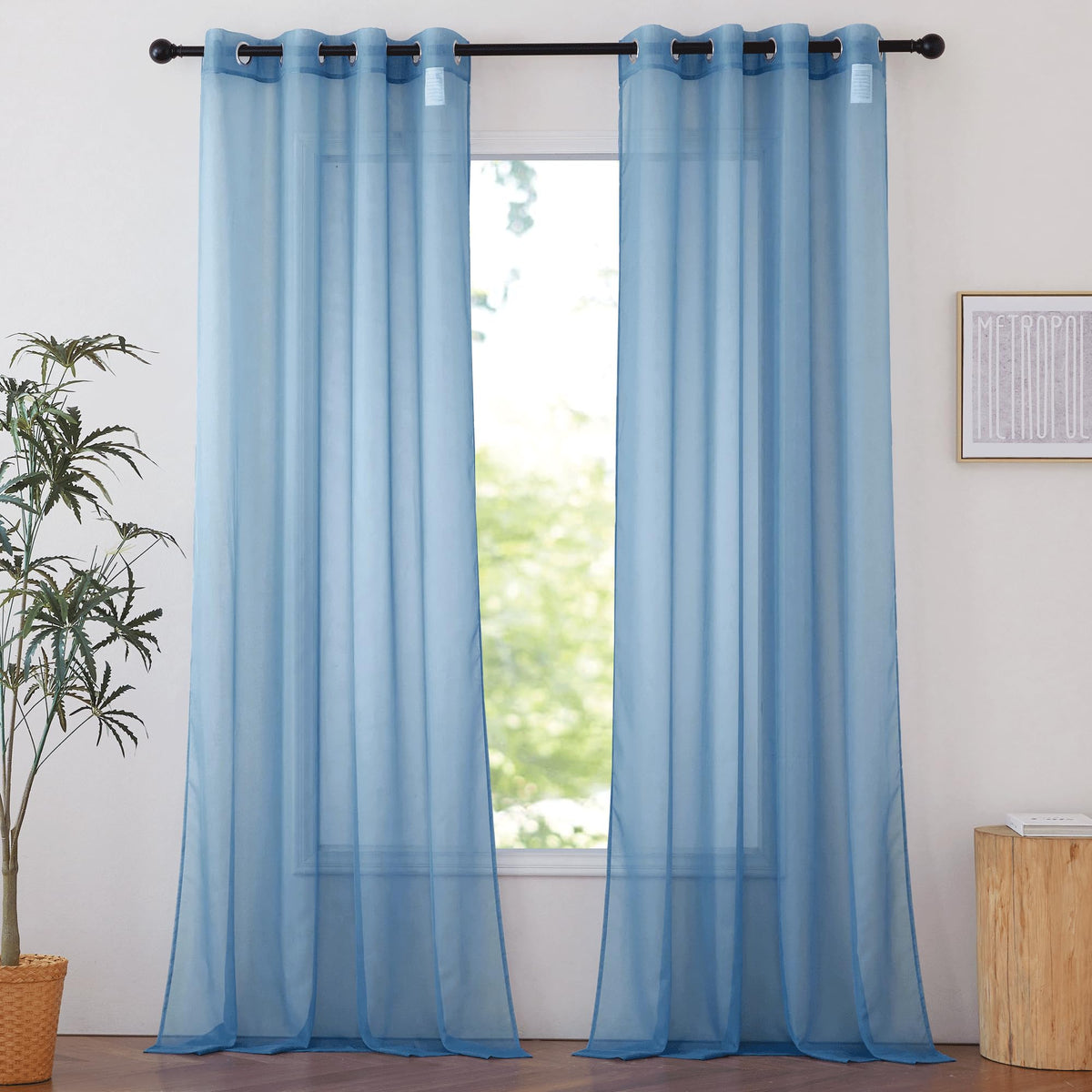 Nicetown Voile Sheer Stone Blue Curtains 84 Inches Long, Grommet Airy & Lightweight Window Treatment Translucent Elegant Drapes