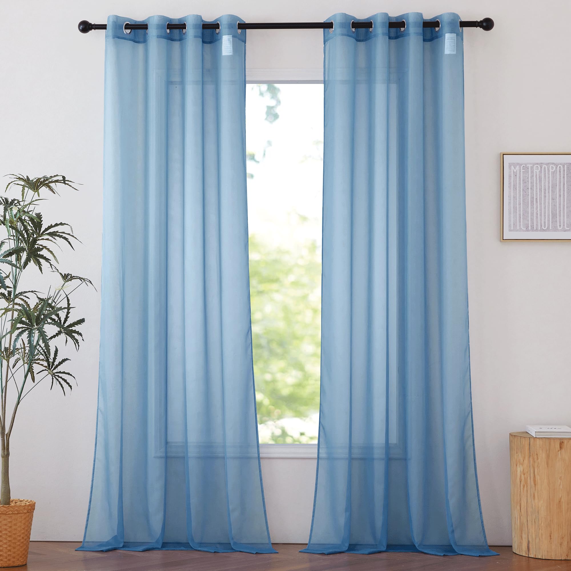 Nicetown Voile Sheer Stone Blue Curtains 84 Inches Long, Grommet Airy & Lightweight Window Treatment Translucent Elegant Drapes