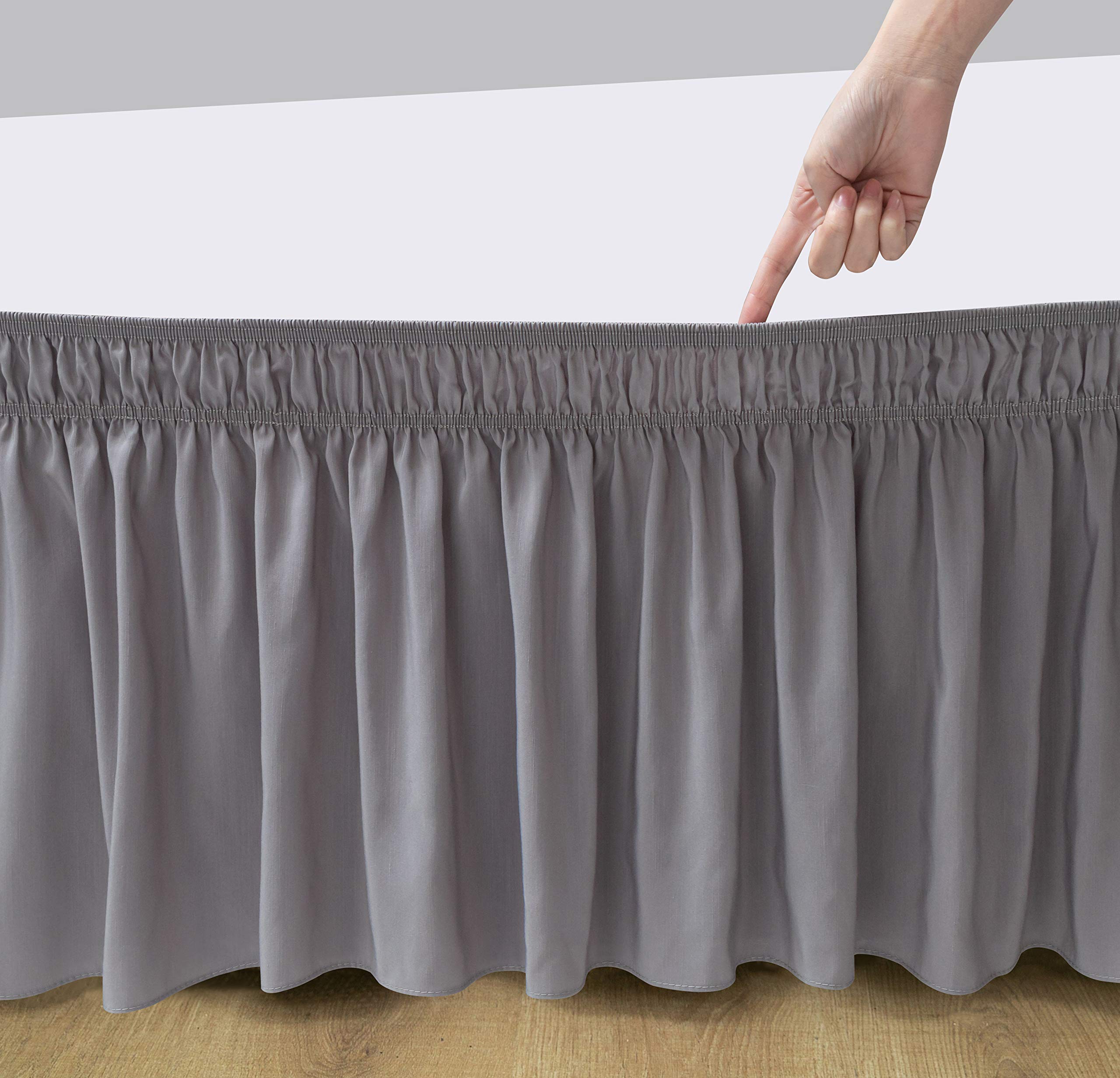 Biscaynebay Wrap Around Bed Skirts With Split Corners For King Beds 15 Inch Drop, Silver Grey Adjustable Elastic Dust Ruffles Ea
