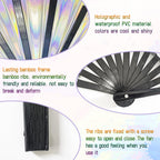 Dmjuncong Large Folding Hand Rave Fan,Clack Handheld Fan,Holographic Laser Colors Hand Fan,For Festivals,Rainbow Outfits,Disco P