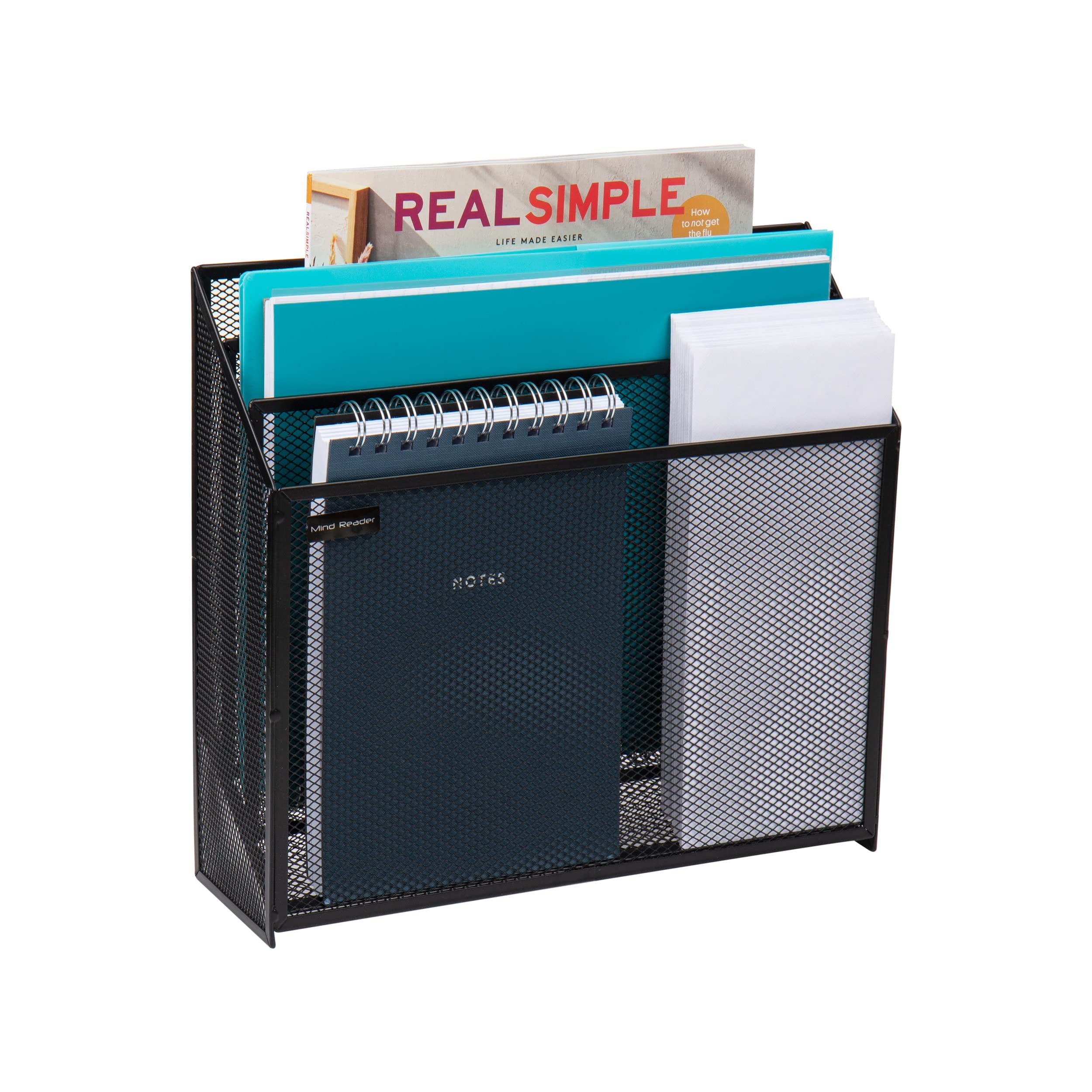 Mind Reader Vertical File Storage, Desktop Organizer, Workspace, Office, Metal Mesh, 12.5'' L x 3.75'' W x 11.5'' H, Black