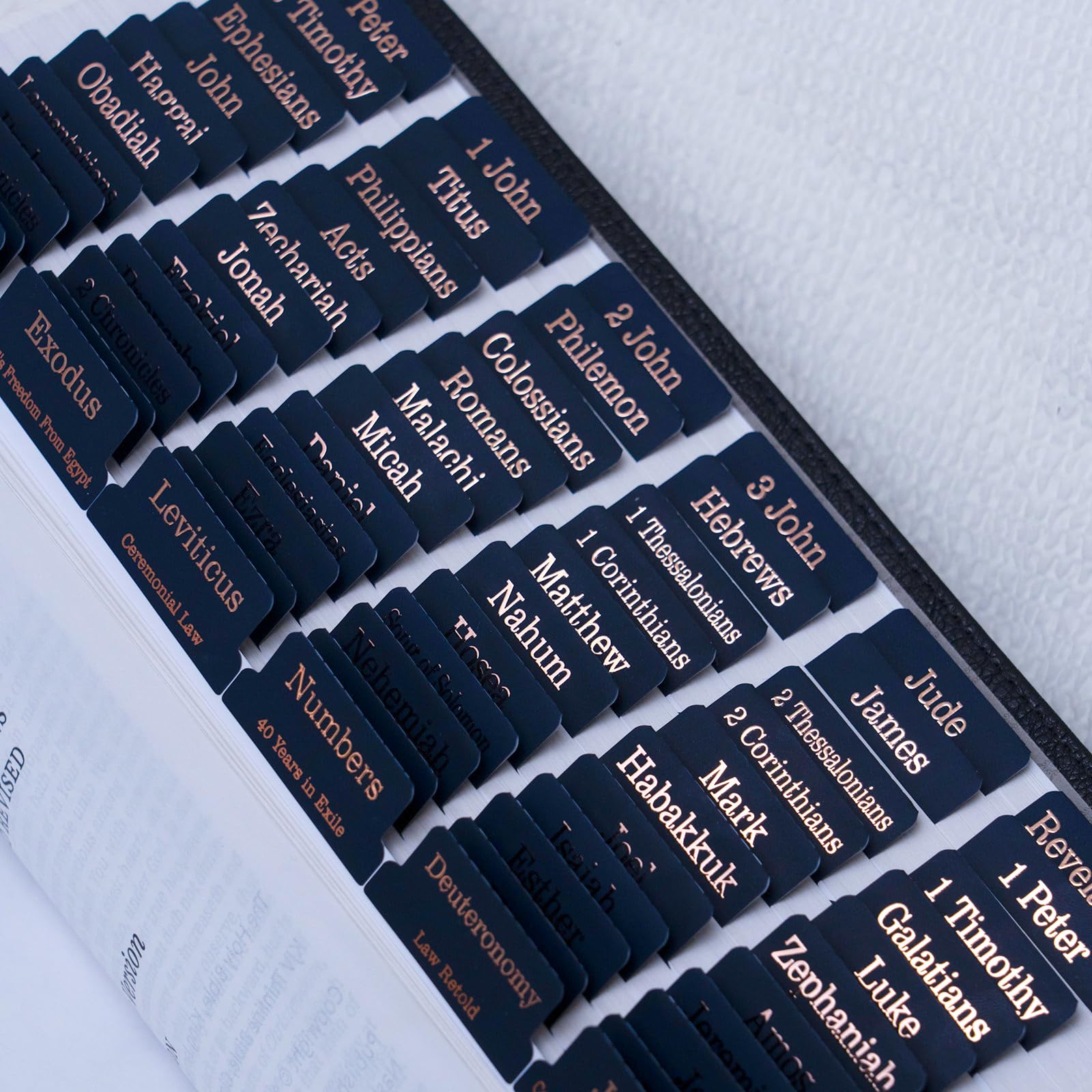Upafexxi-Laminated Bible Tabs (Rose Gold Foil Embossed Lettering), Bible Tabs For Women And Men, Reposition Large Print Stickers