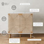 Nathan James Beacon Accent Natural Sideboard Storage Cabinet With Adjustable Interior Shelf And Seagrass Doors, For Hallway, Entryway Or Dining Room, Light Brown/White