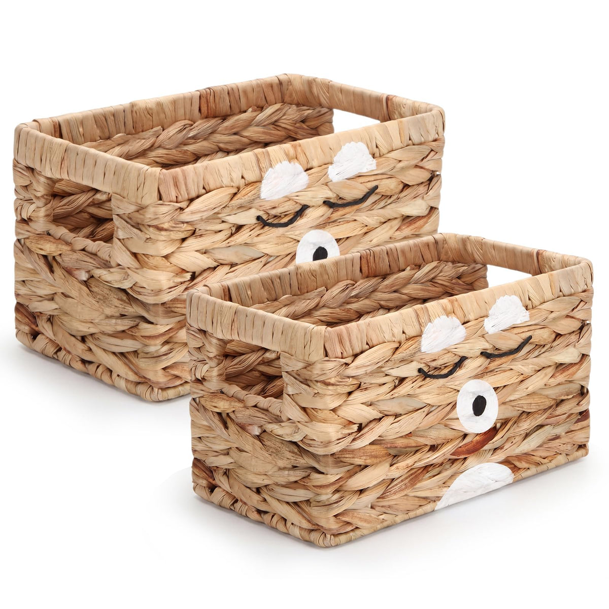 Ferrochef 2 Pcs Bear Wicker Baskets for Organizing, Water Hyacinth Storage Baskets, Handwoven Cube Basket with Builtin Handles 