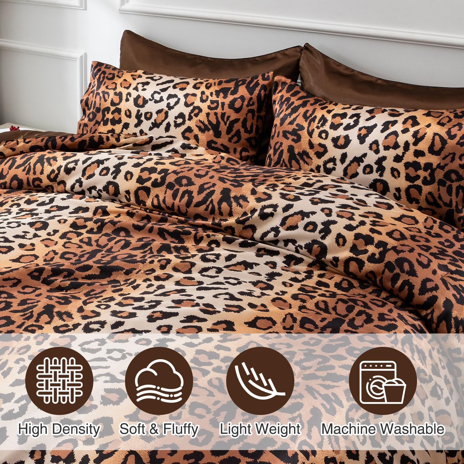 A Nice Night Leopard Printed,Coffee Brown Satin Silky Soft Quilt Sexy Luxury Super Soft Microfiber Comforter Quilt Bedding Comfo