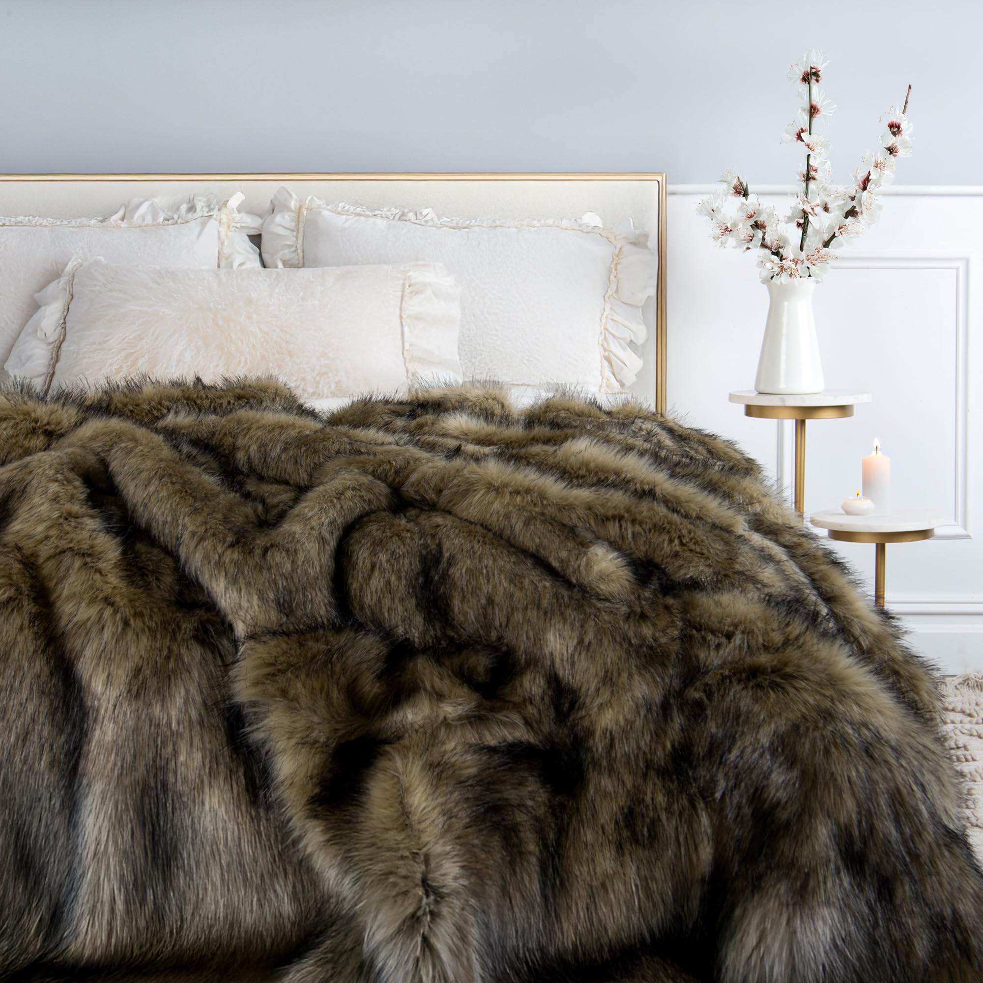 Best Home Fashion Heavyweight Super Soft Luxury Faux Fur Throw Blanket - 58' W X 60' L - Tawny Fox