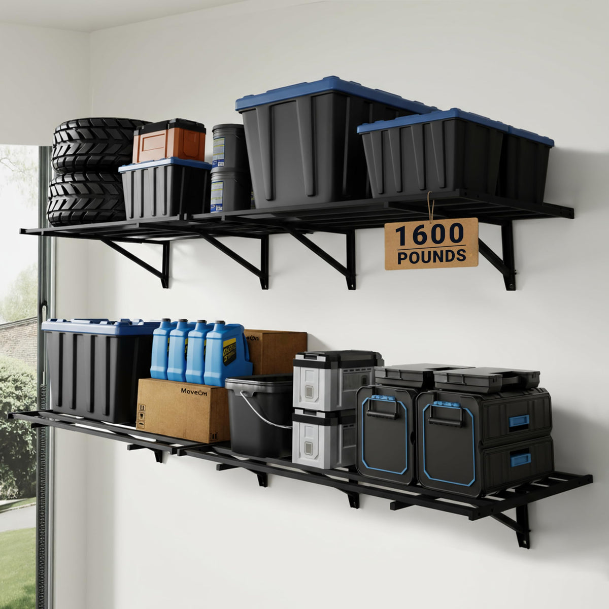 FLEXIMOUNTS 2 Pack 2x6ft Heavy Duty Garage Storage Wall Shelving, Black