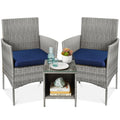 Best Choice Products 3-Piece Outdoor Wicker Conversation Bistro Set, Space Saving Patio Furniture For Garden W/Side Table - Gray/Navy