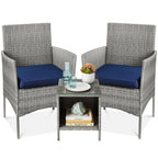 Best Choice Products 3-Piece Outdoor Wicker Conversation Bistro Set, Space Saving Patio Furniture For Garden W/Side Table - Gray/Navy