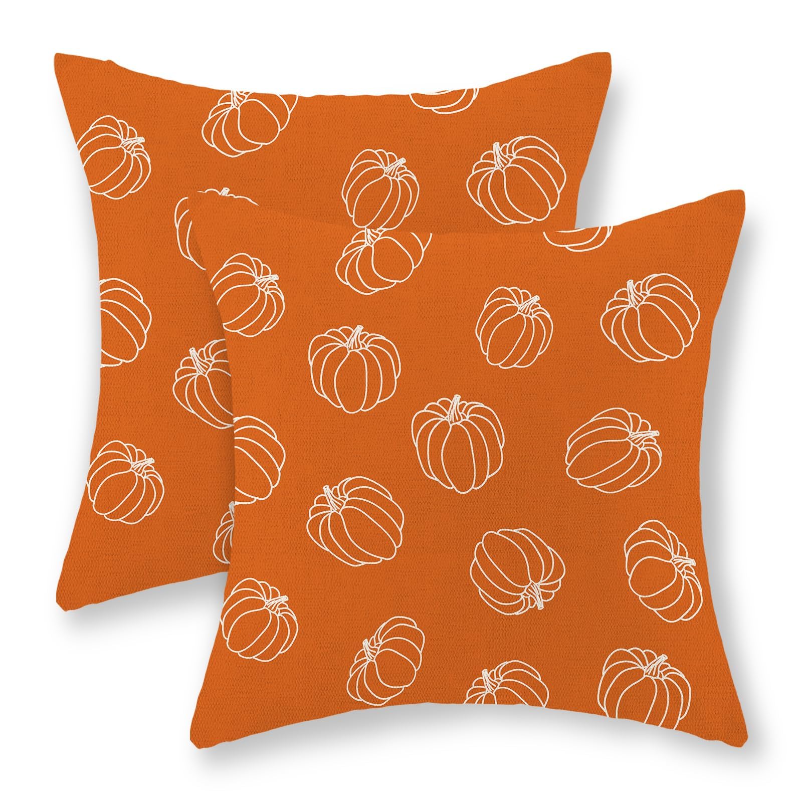Aeioae Fall Pillow Covers 22X22 Inch Set Of 2,Burnt Orange White Pumpkin Throw Pillows Case,Autumn Outdoor Decorative Square Lin