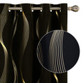 Deconovo Black Blackout Curtains, Thermal Insulated Striped Golden Foil Print Window Curtains For Bedroom, 2 Panels, 52X45 Inch
