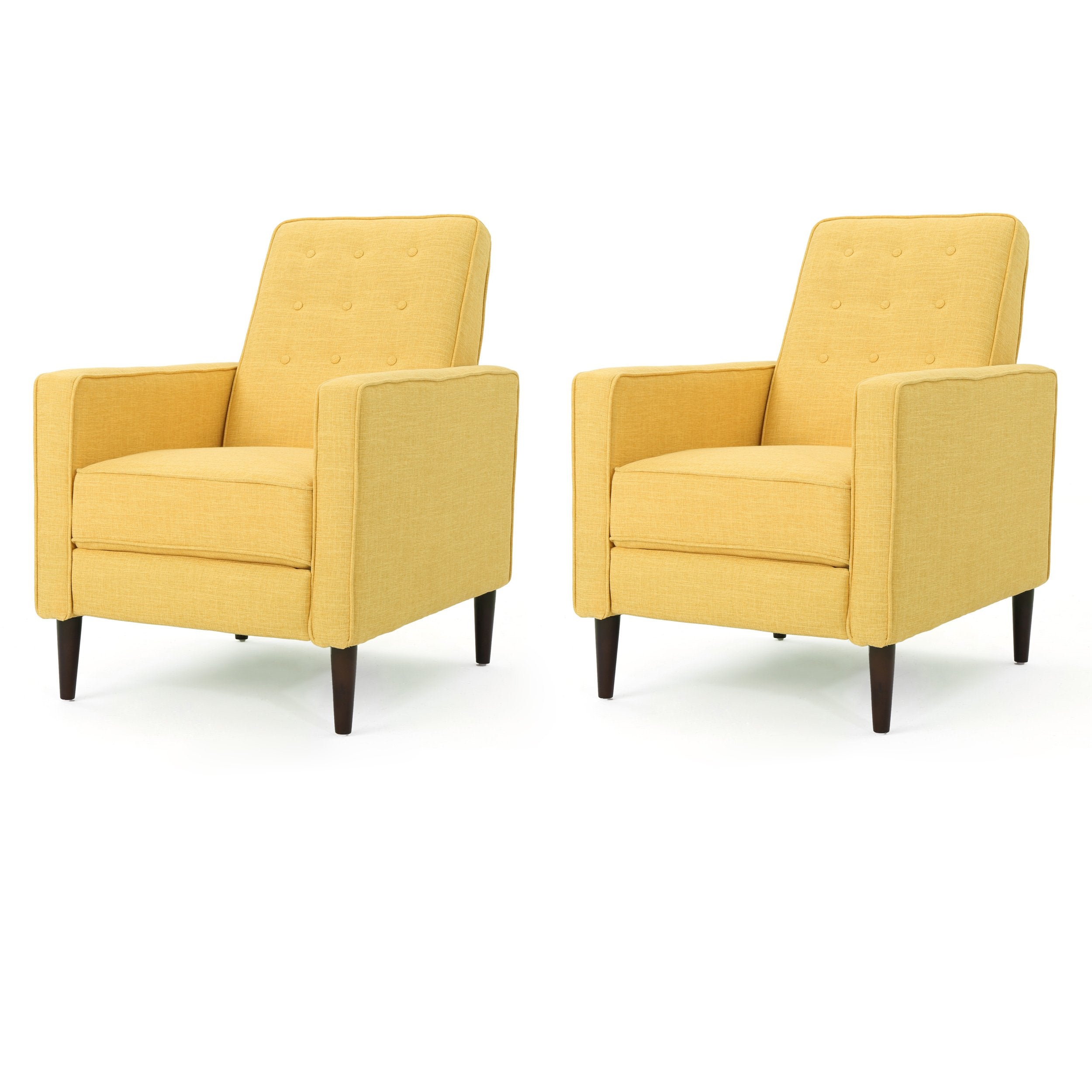 Christopher Knight Home Mervynn Mid-Century Modern Fabric Recliners, 2-Pcs Set, Muted Yellow / Dark Espresso