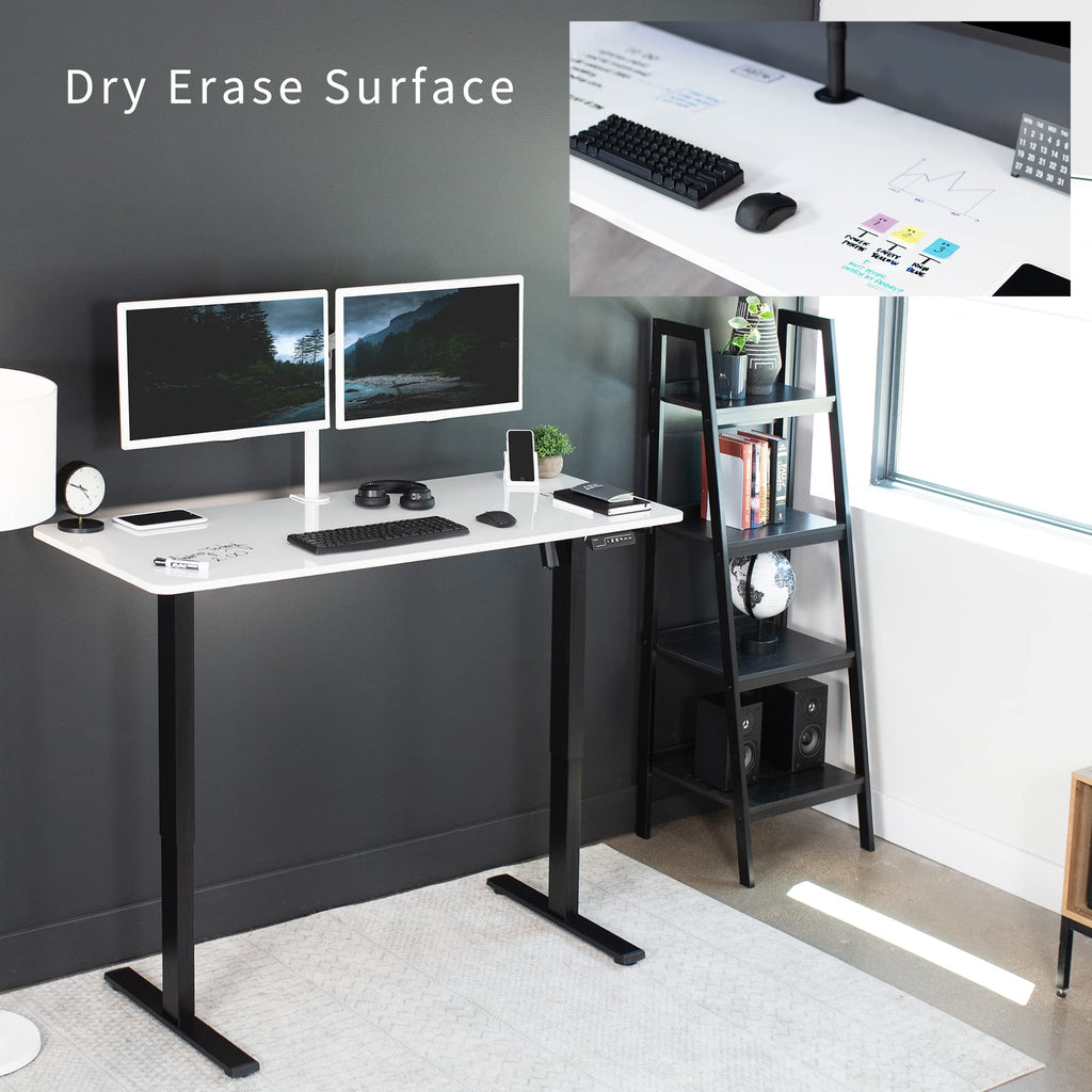 Vivo Electric Dry Erase 60 X 24 Inch Standing Desk Workstation, Memory Controller Height Adjustment, 1B Series, Whiteboard Top Black Frame, Desk-Kit-1B6We