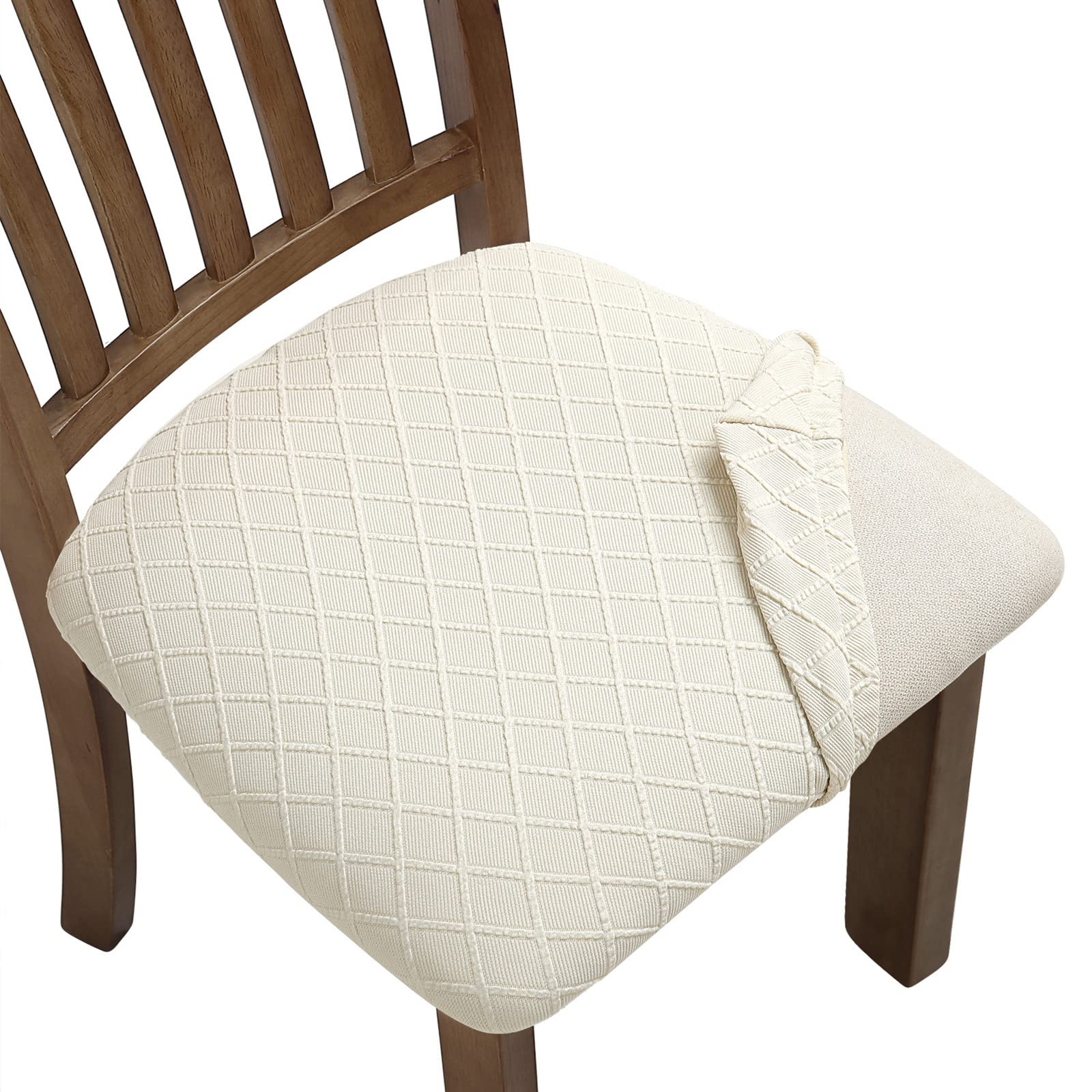 Fuloon Stretch Jacquard Chair Seat Covers Set Of 2, Removable Washable Dining Chair Covers Anti-Dust Dining Room Chair Covers Seat Cushion Slipcovers (2, Beige)