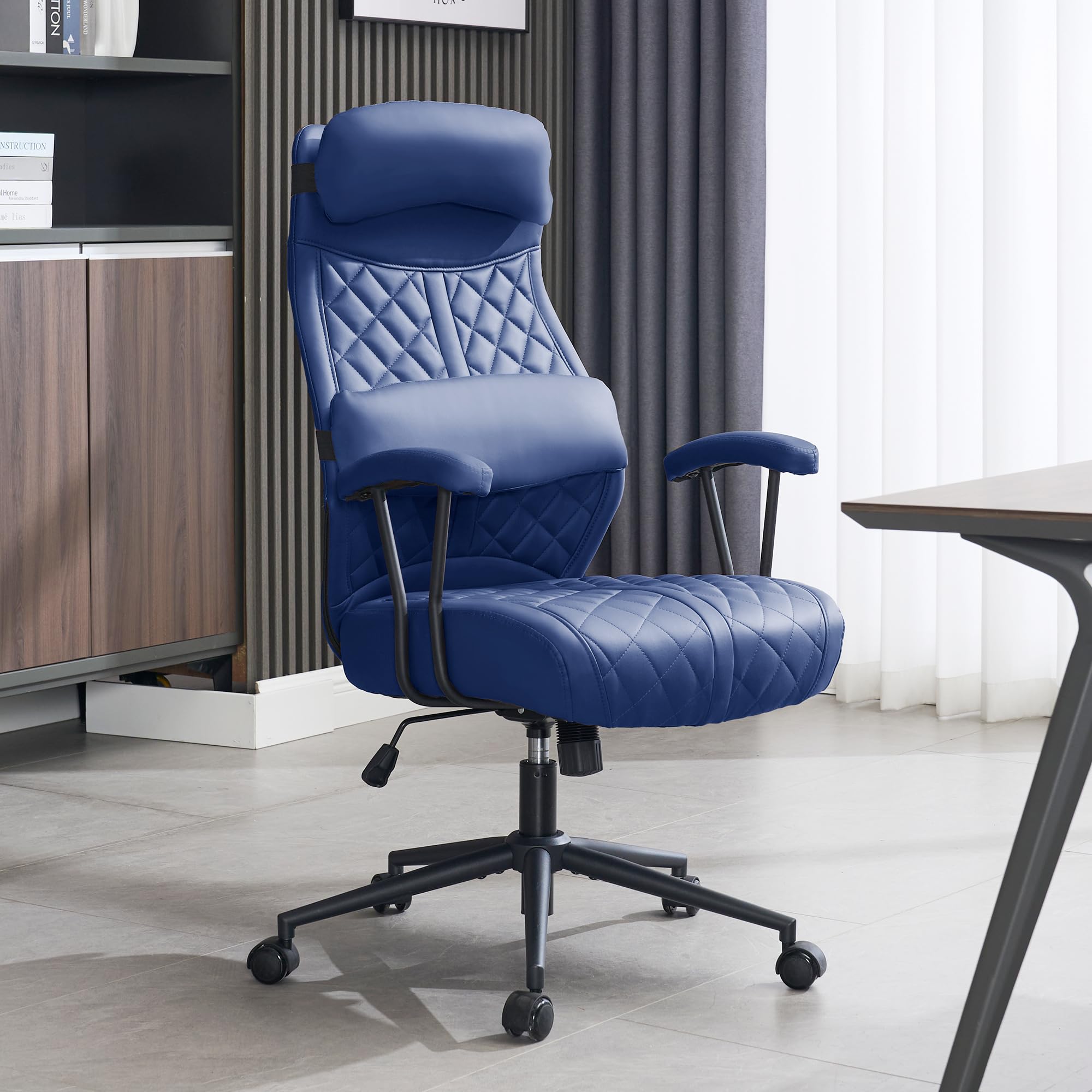Okeysen Modern Leather Office Chair, High Back Conference Room Chairs Mid-Century Reclining Office Chair With Removable Pillow,