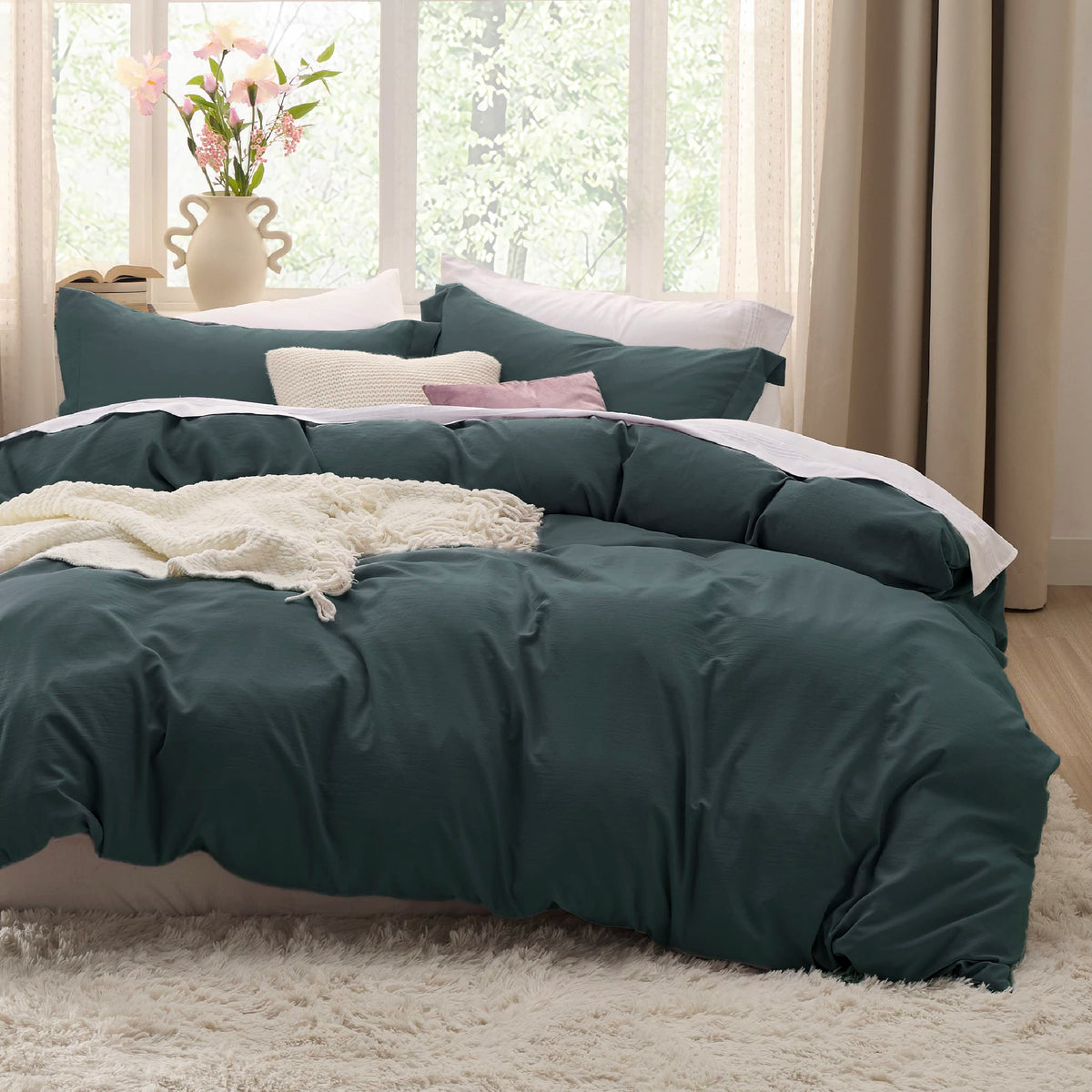 Bedsure Forest Green Duvet Cover Full Size - 3 Pieces Prewashed Extra Soft Bedding Set, Includes 1 Duvet Cover 80X90 Inches With
