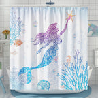 Desihom Cute Mermaid Shower Curtain Set, Glitter Fish Scale Girls Shower Curtains For Bathroom Kids Bathroom Decor Polyester Fab