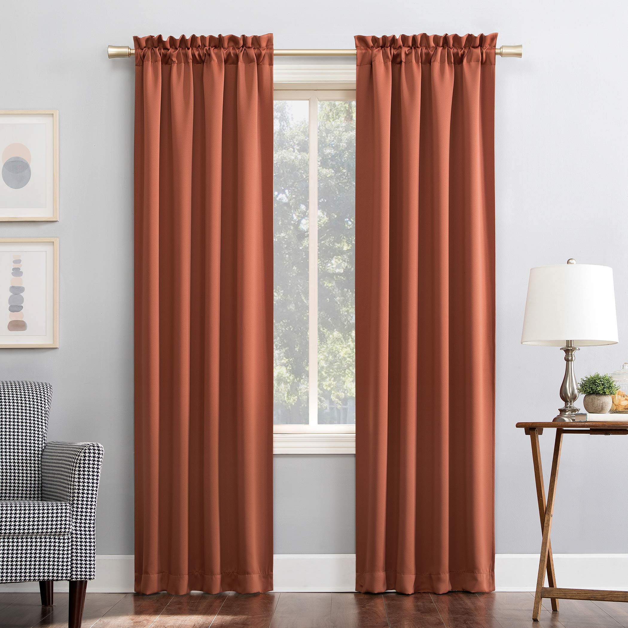 Sun Zero Easton Energy Saving Blackout Rod Pocket Curtain Panel, 40 x 84, Terracotta