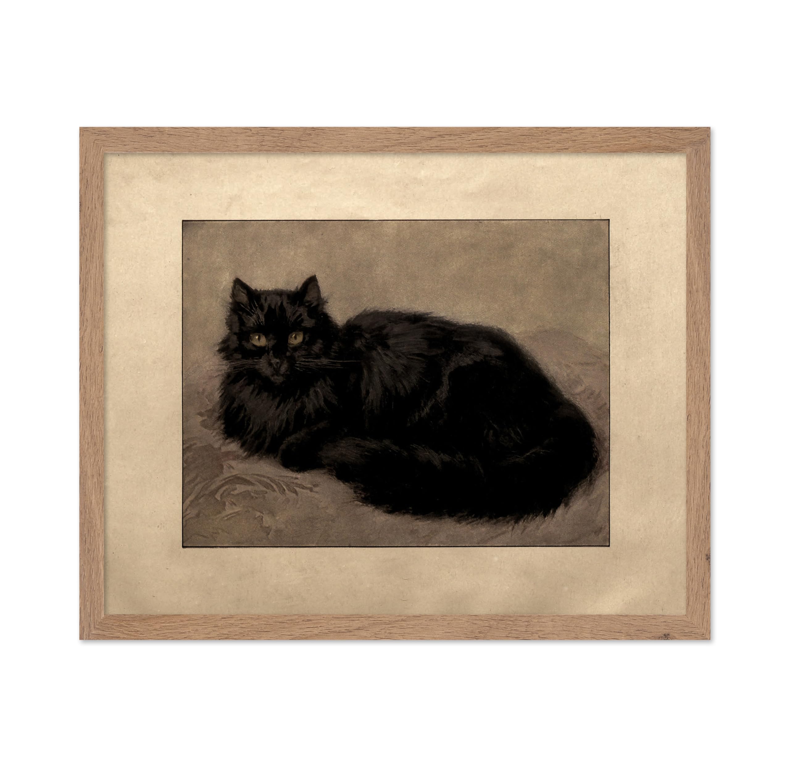 Poster Master Vintage Cat Poster - Retro Black Persian Cat Painting Print - Black Cat Art - Gift for Men, Women, Animal Lover - 
