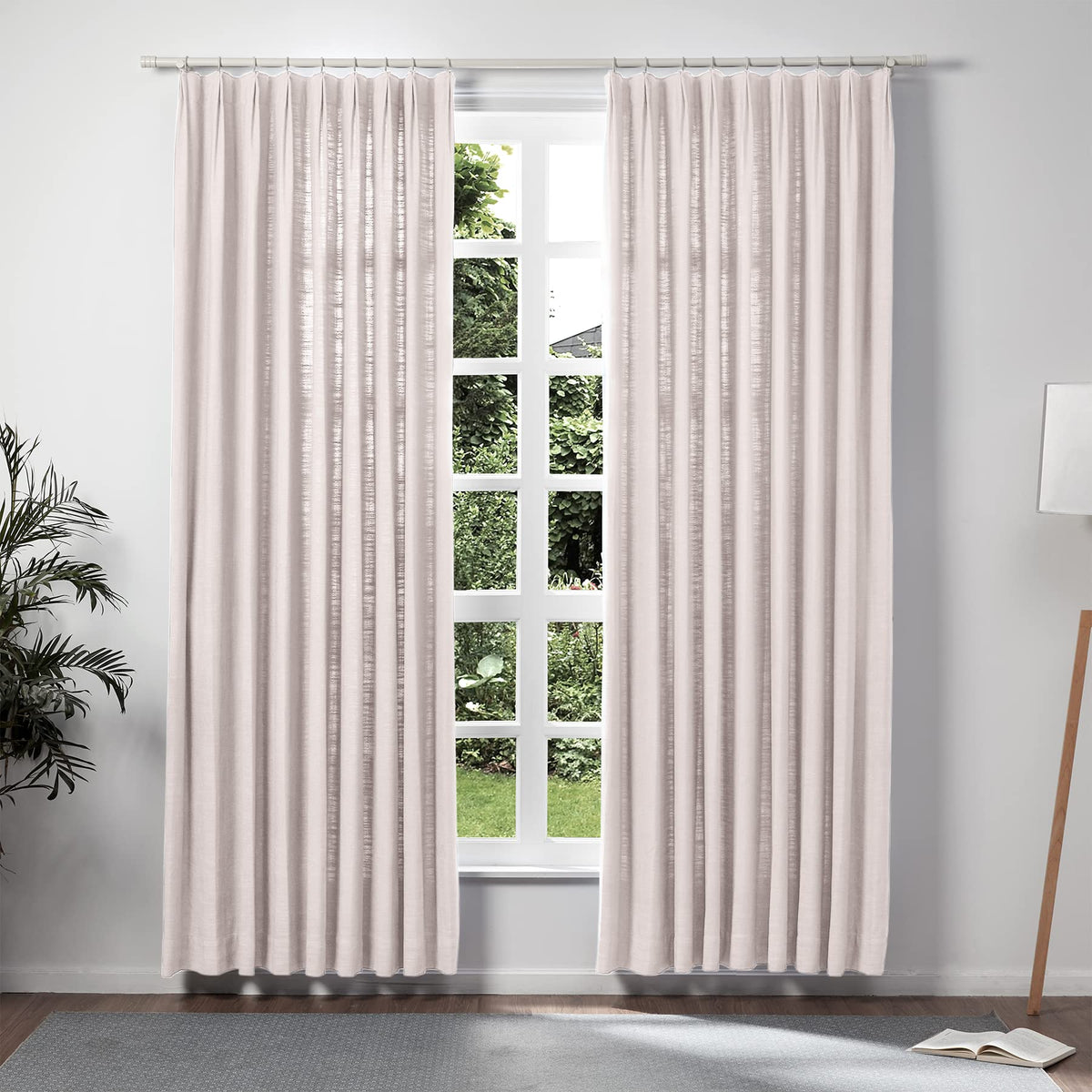 Twopages Double Layer Lined Curtain Pink Lemonade Linen Blend Light Filtering Pinch Pleat Curtain For Kitchen, Room Darkening Wi