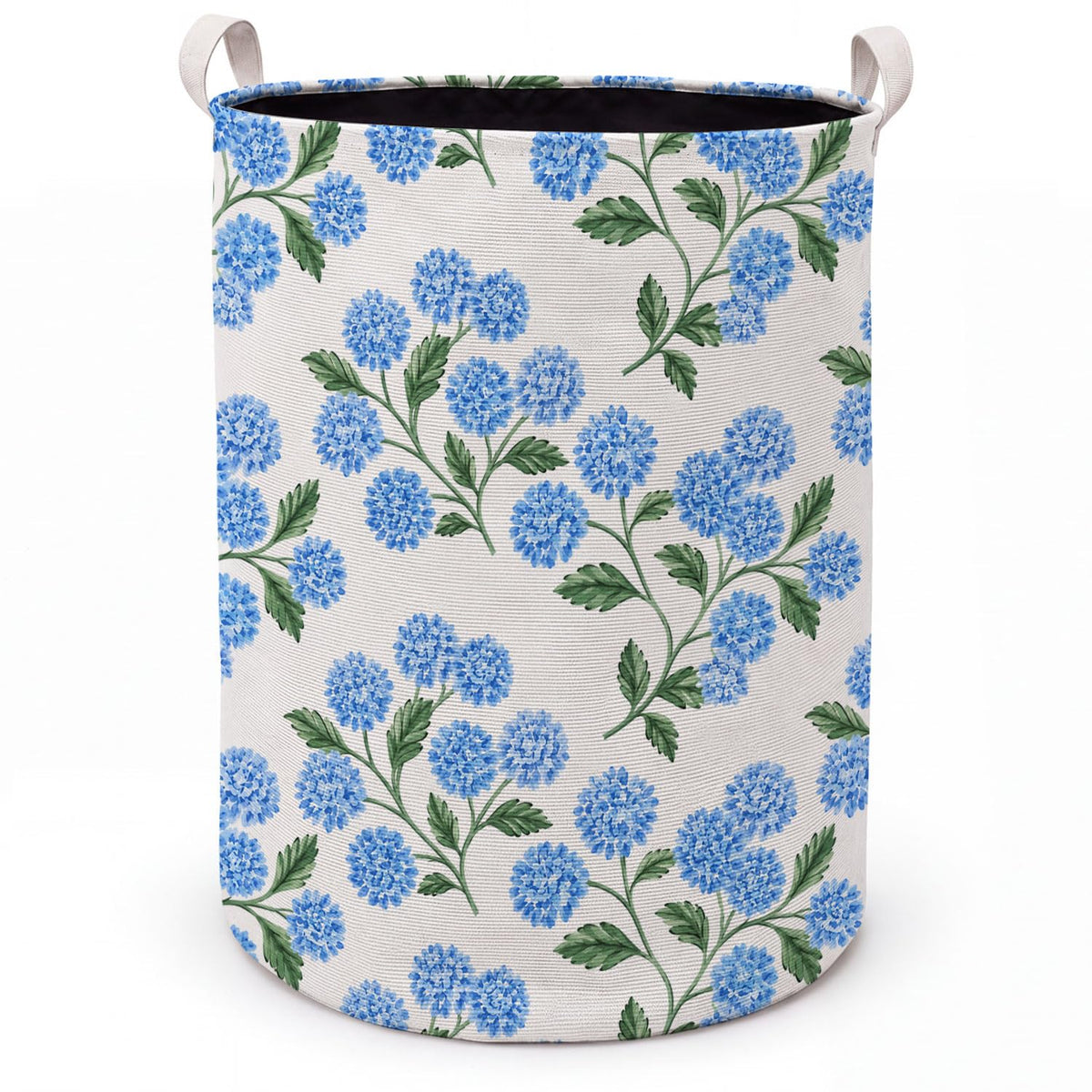 Wukycenbin Blue Hydrangea Floral Laundry Basket with Handles
