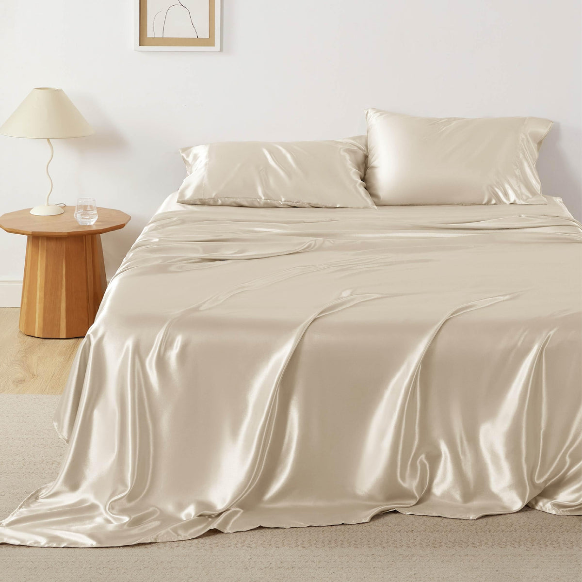 Bedsure Satin Sheets - Similar To Silk Bedsheets, 4-Piece Luxury & Ultra Soft Full Sheet Set, Non-Fading & Wrinkle Free, Good Fo