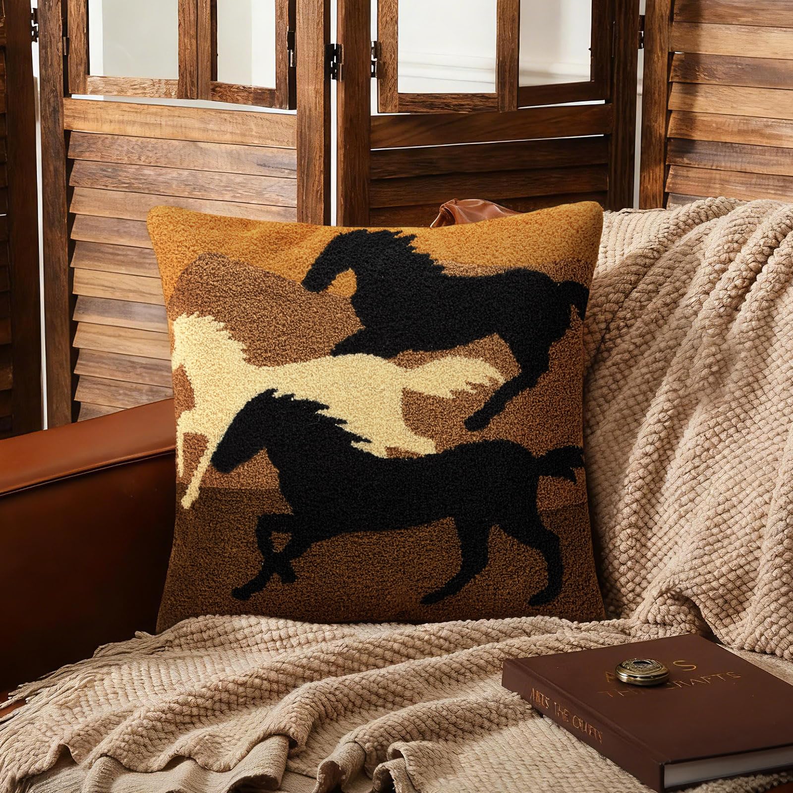 Leinuosen Western Cowboy Horse Throw Pillow 18 x 18 Inches Brown Cowboy Pillow Stuffed Gift for Men Derby Day Western Country Di