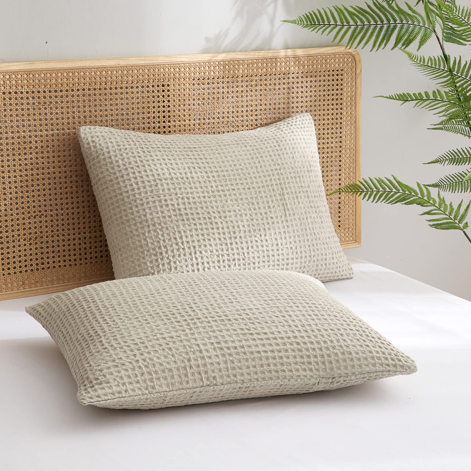 Phf Ultra Soft Waffle Weave Pillowcases King Size 20' X 36' 2 Pack, No Insert, Breathable Skin-Friendly Pillow Shams, Decorative Waffle Weave Pillow Case Covers, Light Khaki/Linen
