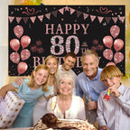 Trgowaul 80th Birthday Backdrop Banner Rose Gold Fabric or Paper 5.9 x 3.6 ft