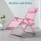 Best Choice Products Adjustable Zero Gravity Chair, Monochromatic Color Folding Patio Recliner W/Side Tray, Headrest - Carnation