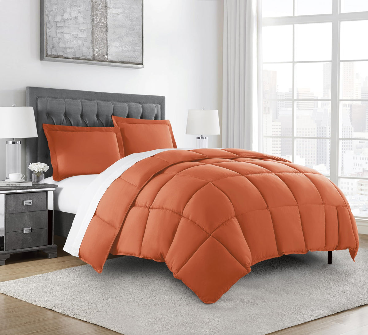 Chezmoi Collection Rust Orange Down Alternative Comforter Queen - 3-Piece Lightweight Comforter Set - All Seasons Microfiber Com